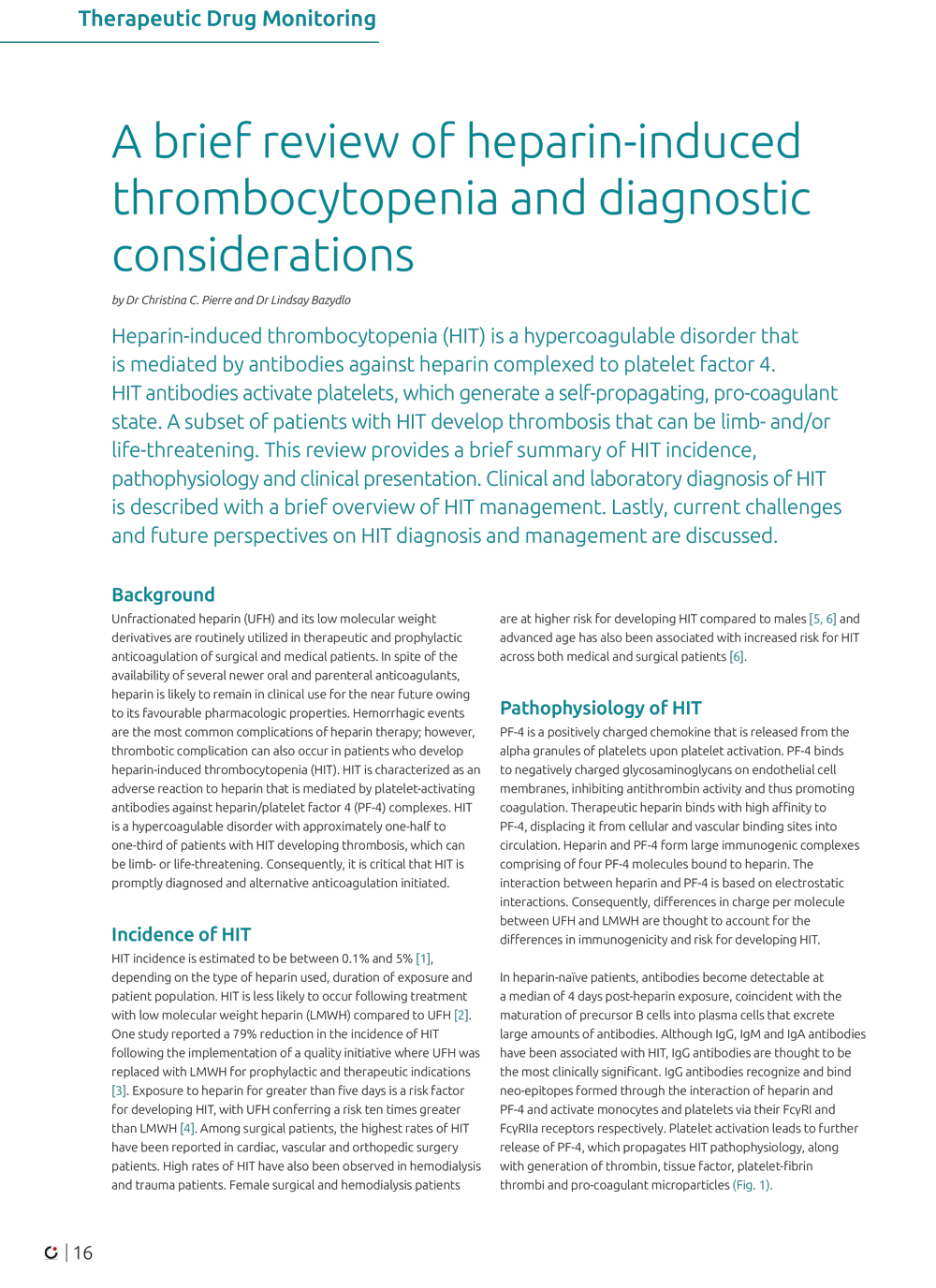 A Brief Review Of Heparin Induced Thrombocytopenia And Diagnostic Considerations Clinical