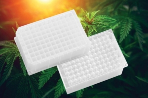 96-well microplate designed for labs processing cannabis samples