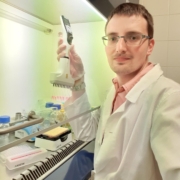 Dr Martin Bartas uses an INTEGRA VOYAGER multichannel pipette to perform DNA and protein extractions.