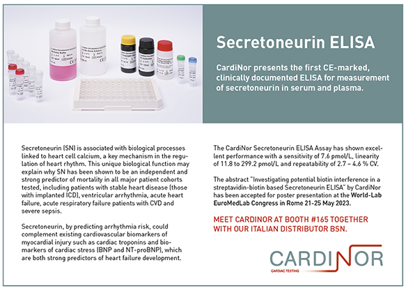 CardiNor presents the fi rst CE-marked, clinically documented ELISA for measurement of secretoneurin in serum and plasma.