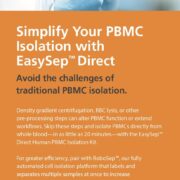 Gloved hands holding a purple EasySep™ magnet while pouring liquid from a tube into another laboratory tube.